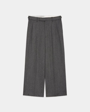 Organic Wool Twisted Melange Herringbone / Single Pleat Wide Trousers