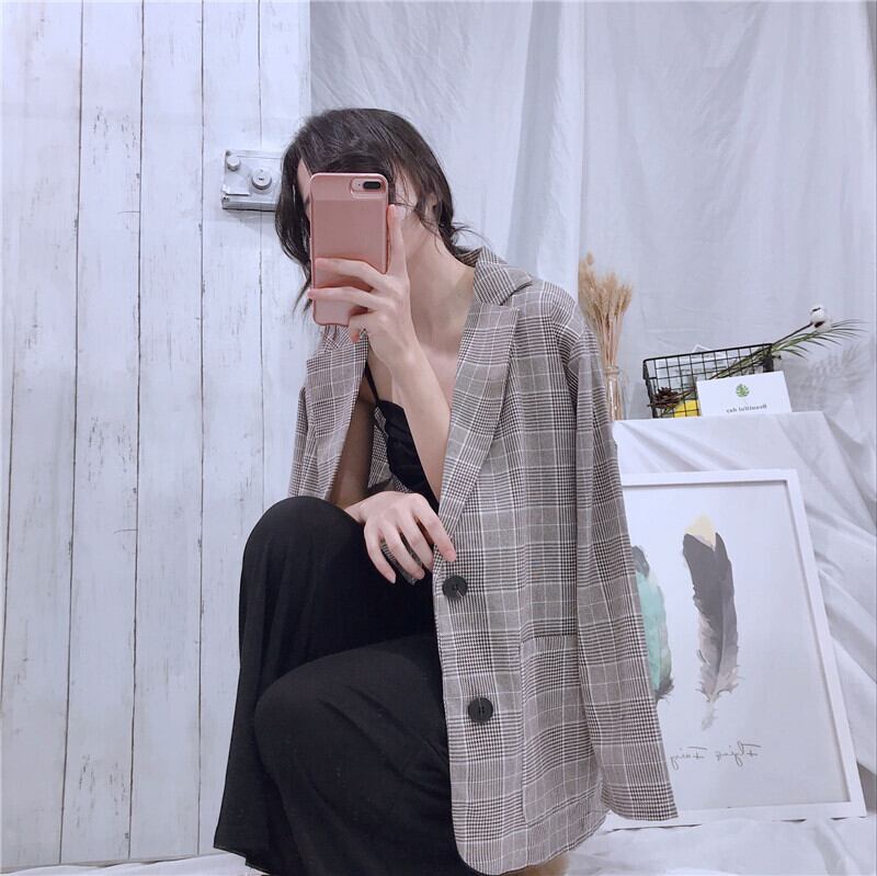 スモールスーツ女性2020年初秋薄手のチェック柄ルーズカジュアルチェック柄スチューデントスーツジャケットトレンドの新バージョン 1号婦人61003329218