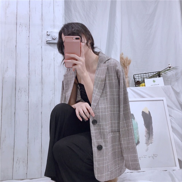 スモールスーツ女性2020年初秋薄手のチェック柄ルーズカジュアルチェック柄スチューデントスーツジャケットトレンドの新バージョン 1号婦人61003329218