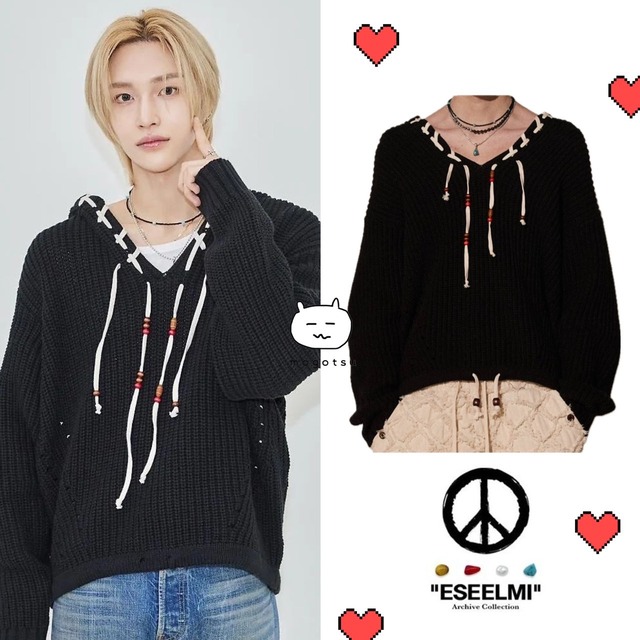 ★RIIZE ウォンビン 着用！！【ESEELMI】ESEELMI ARCHIVE KNIT HOOD HALF ZIP UP