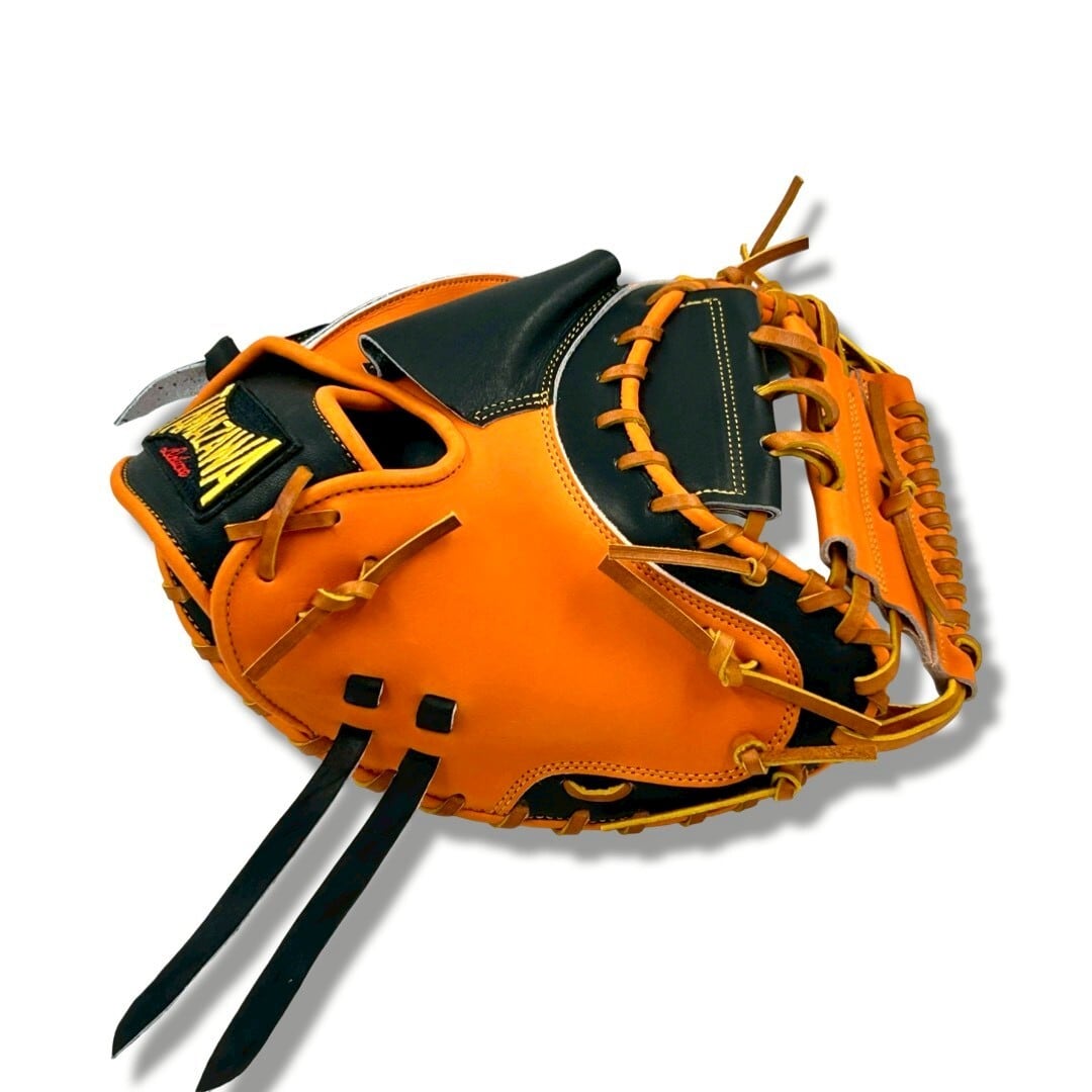 【硬式】玉澤 2トーンキャッチャーミット DELUXE TKC-TLS2DX型 右投げ(本体:ブラックxオレンジ×ブラック 紐:タン)|タマザワ_02