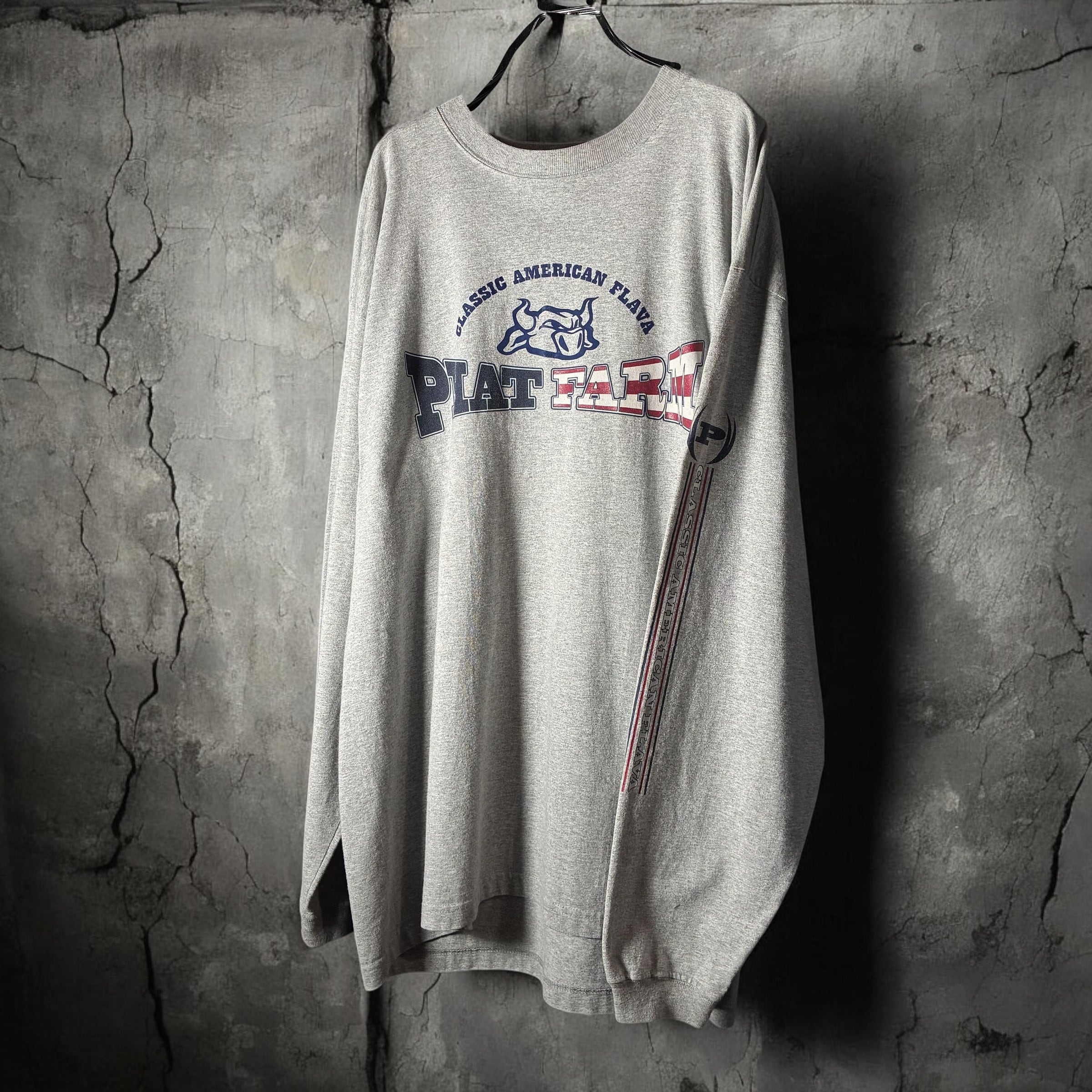 USA製 PHAT FARM ロンTee ファットファーム 袖プリント グレー XL