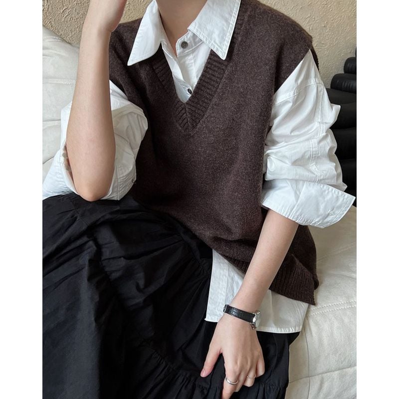 バックボタンサイドスリットニットベスト 201841 | coto.meki