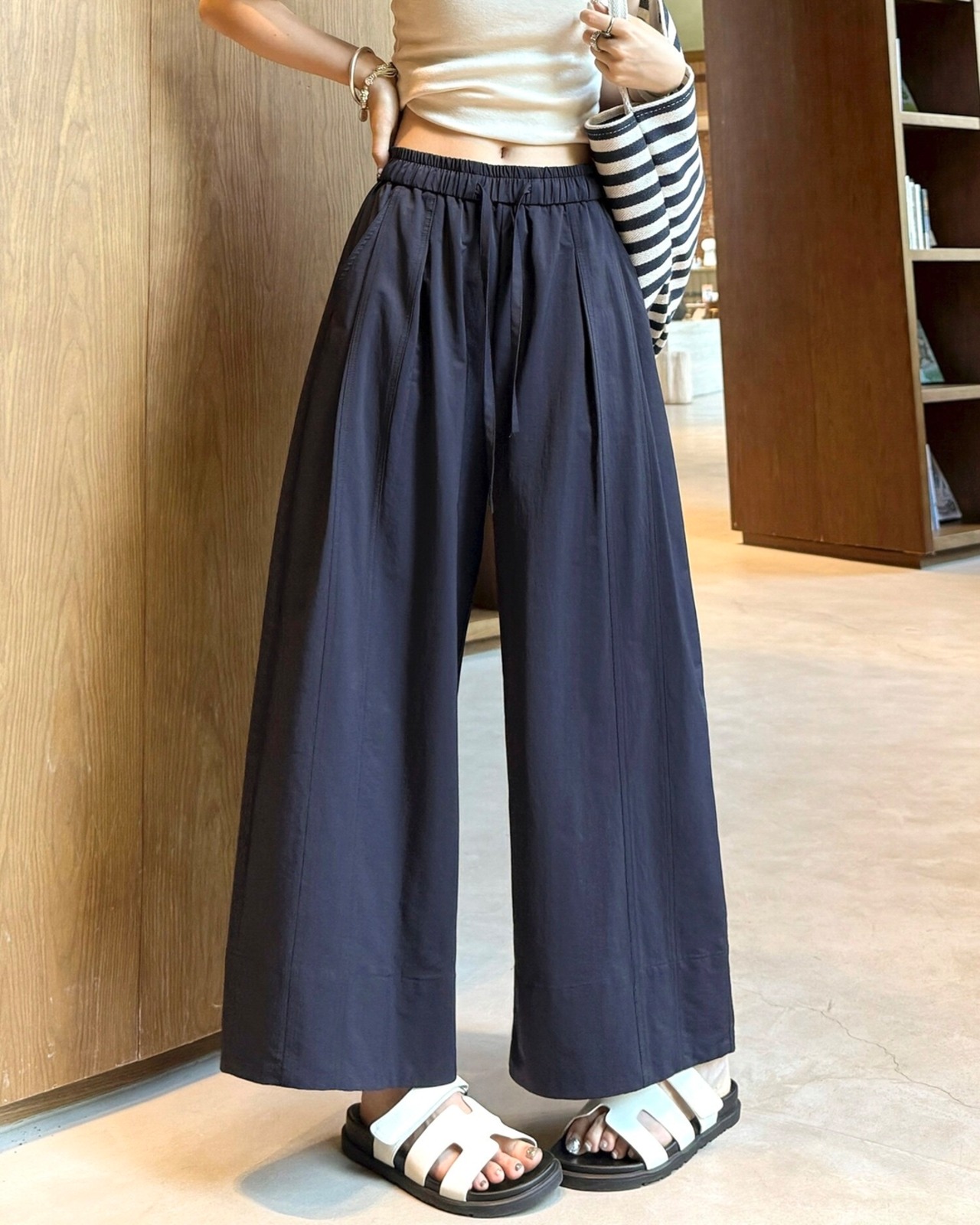 ドローストリングウエストワイドパンツ 2color A1029 - 4