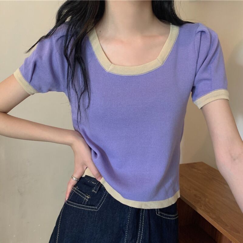 薄手ニットセーター スタイルソリッド カラーブラウス 大人ガーリー スウィート キュート カジュアル シルク ソリッドカラー スクウェア ハンチェンe73751471383