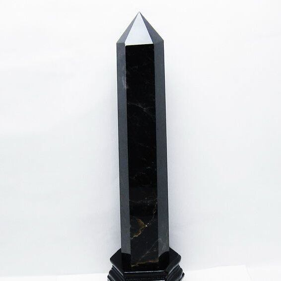 2.7Kg モリオン 黒水晶 六角柱 台座付属 一点物 162-431