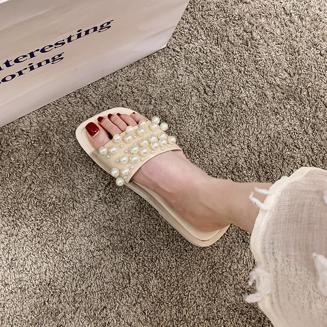 サマーパールレッドサンダル 靴 シューズ 夏物 ビーチ 真珠 フェイクシューズ33422296612