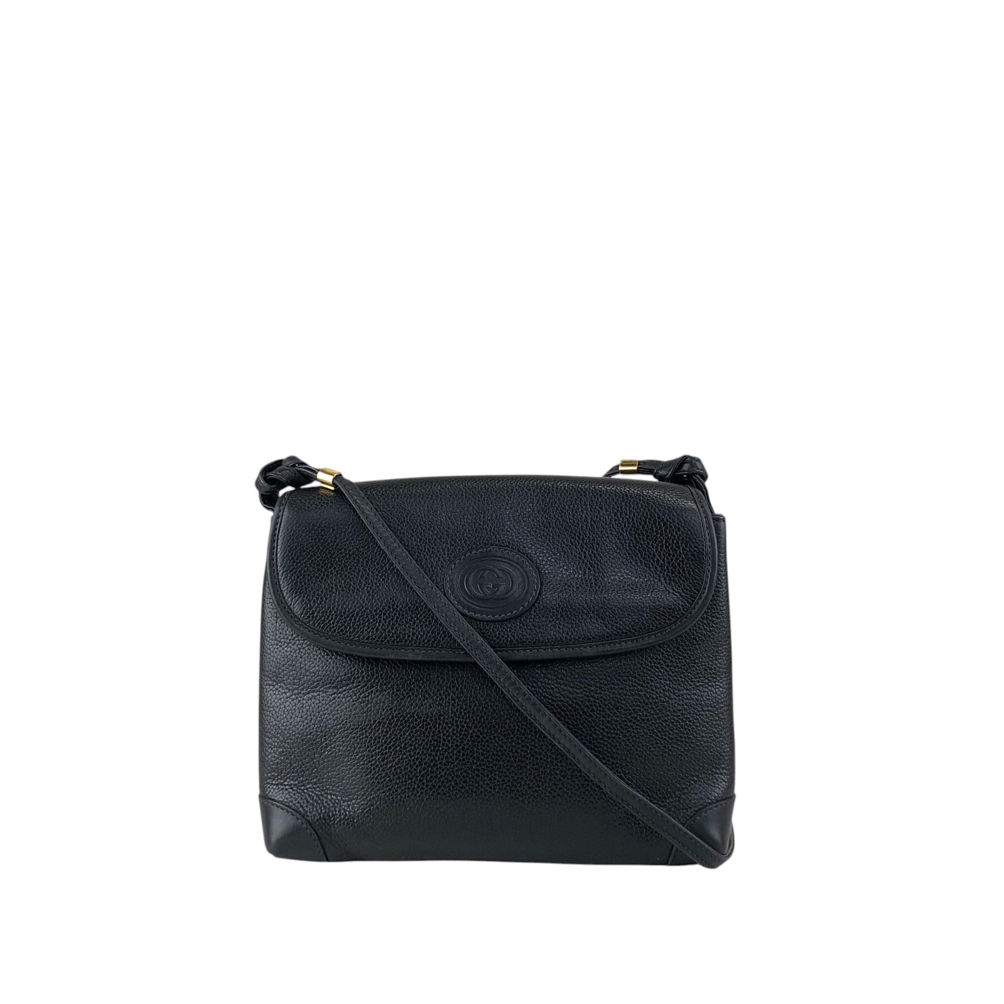 GUCCI グッチ ショルダーバッグ ブラック GGロゴ レザー vintage
