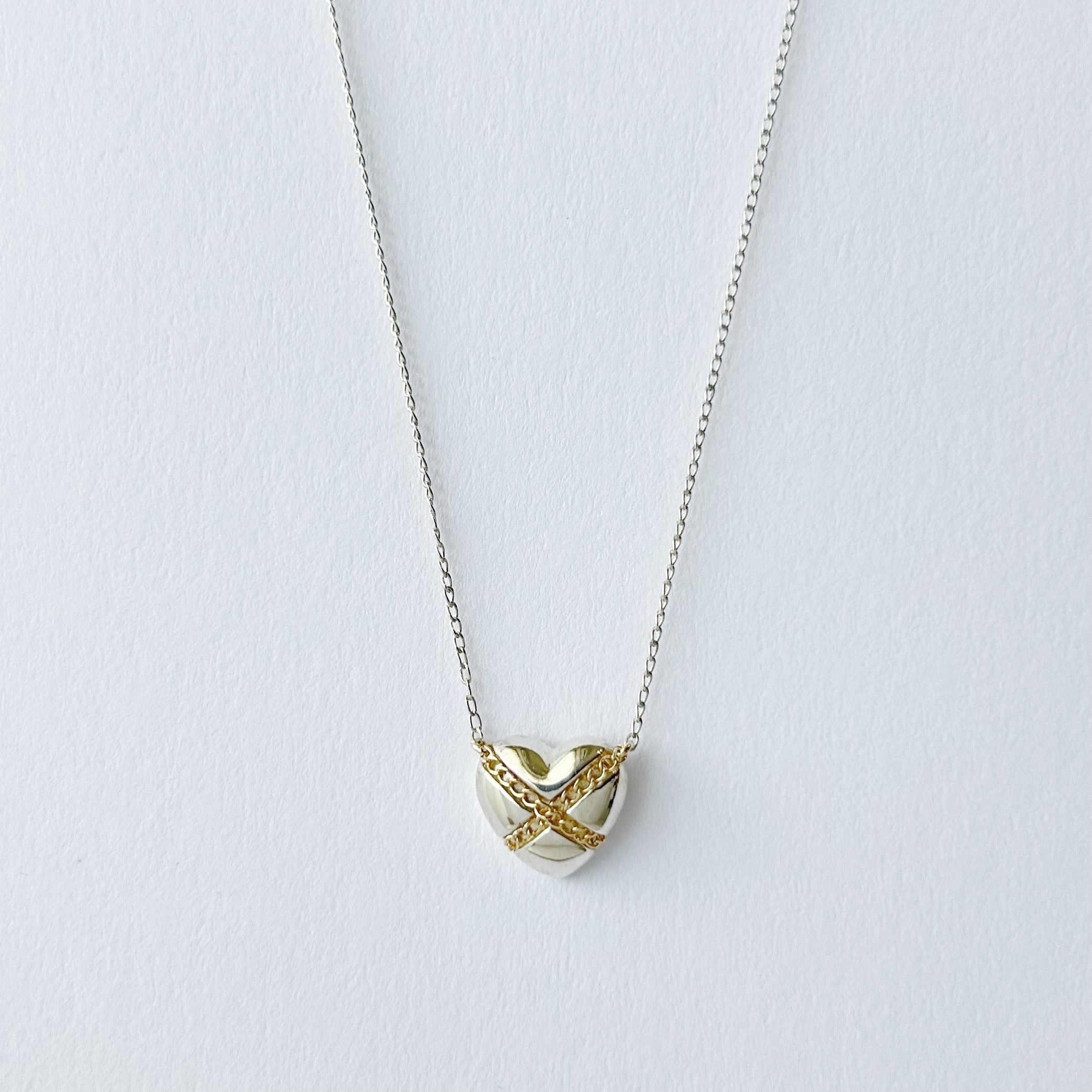 T8058】Tiffany&Co. cross heart necklace/silver925,K18/ティファニー