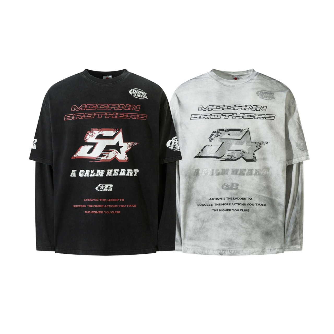 VINTAGE ストリート 汚れ加工STAR ロングTシャツ T1636