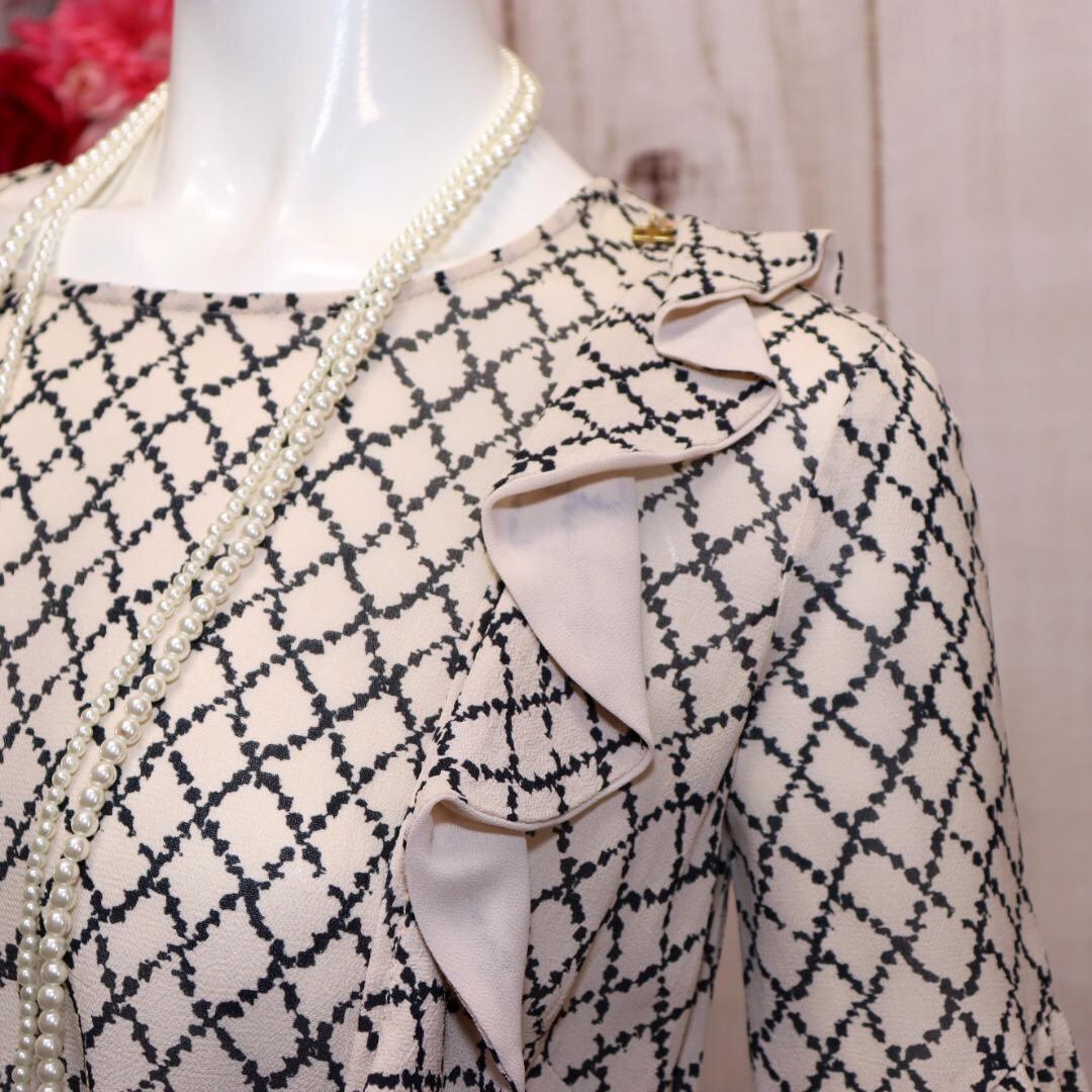 エリザベッタフランキ フリルドレス M 総柄 ウエストストラップ