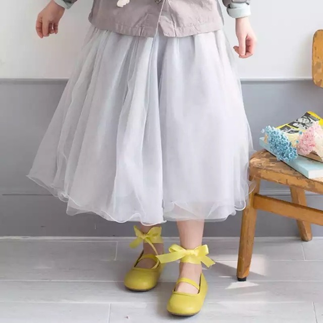 ★送料無料★ 2カラー グレー 灰色 女の子 チュールスカート 90cm〜140cm 韓国子供服