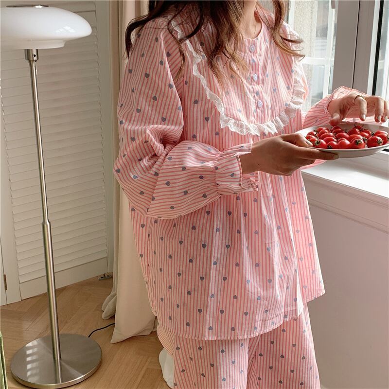 スプリングオータムレッドスタイルストライプ ロング コットン 春物 秋物 萌量不足56147165285