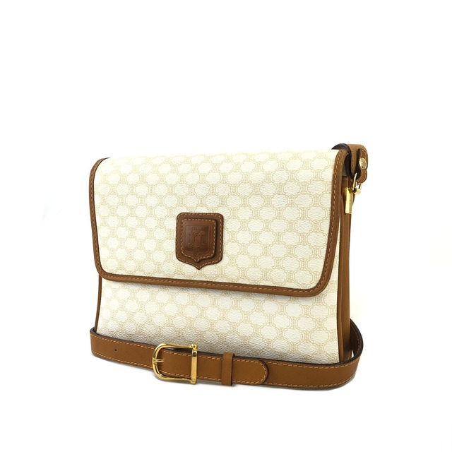 CELINE セリーヌ　マカダム　ブラゾン型押し　クロスボディ　ショルダーバッグ　ホワイト　vintage　ヴィンテージ　オールドセリーヌ　5mjbeu