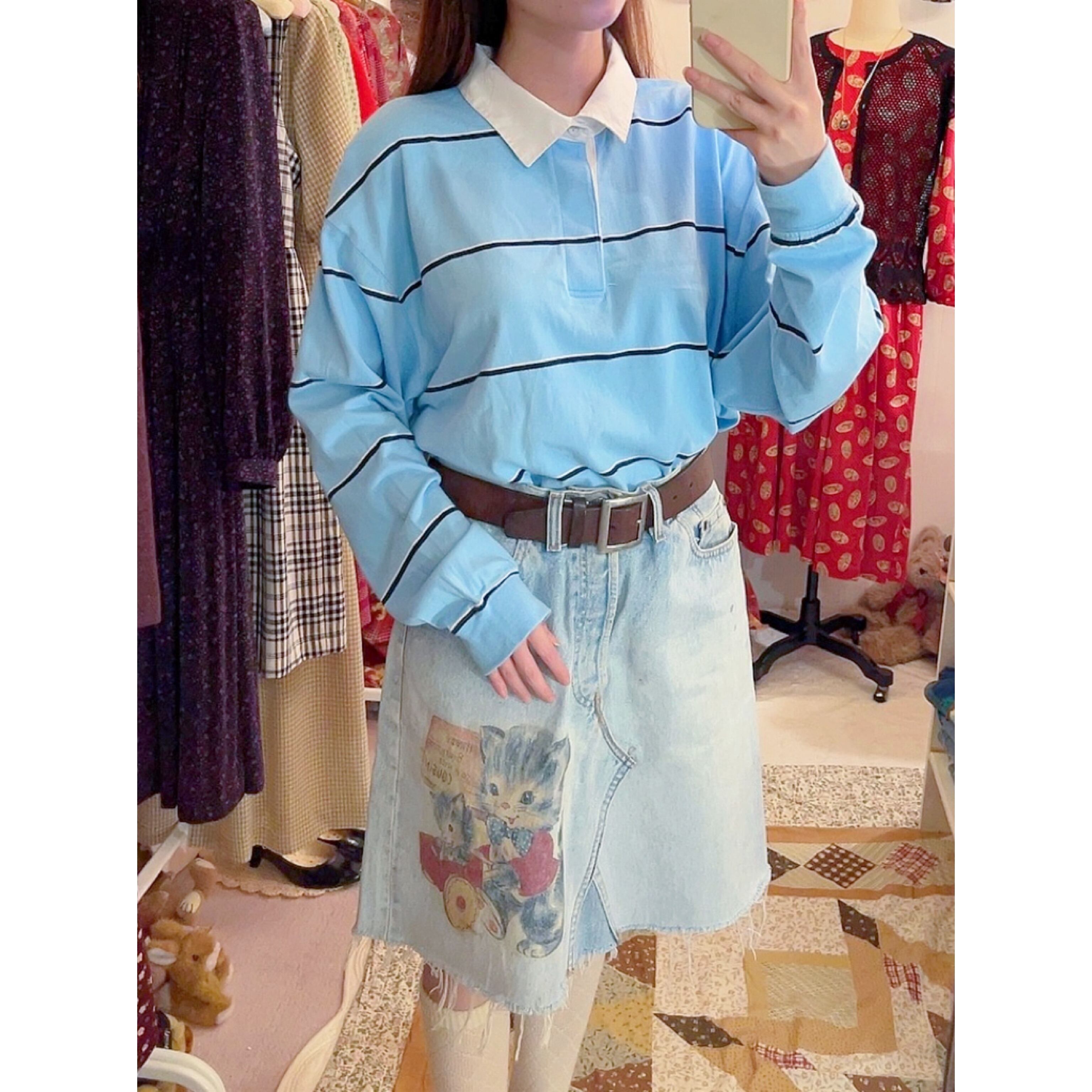 light blue stripe polo shirt