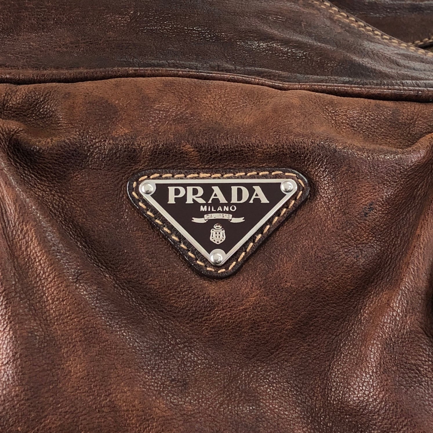 PRADA プラダ ハンドバッグ ブラウン トライアングルロゴ レザー