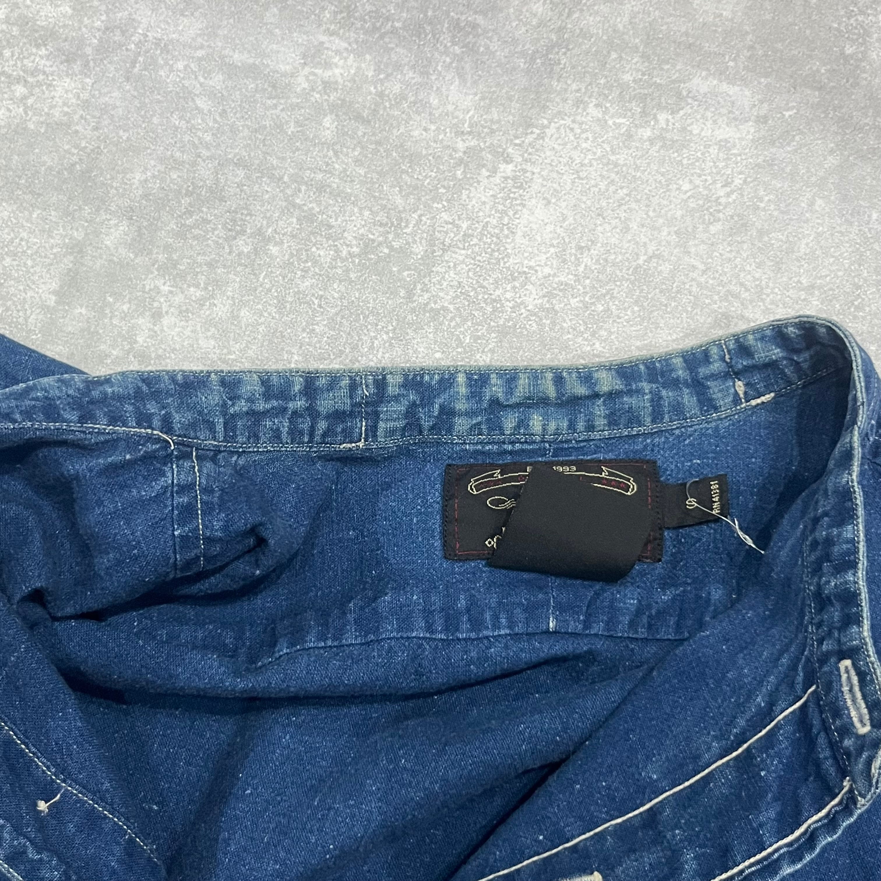 RRL 90s ノーカラーシャツ インディゴリネン 初期 3つ星 アメリカ製