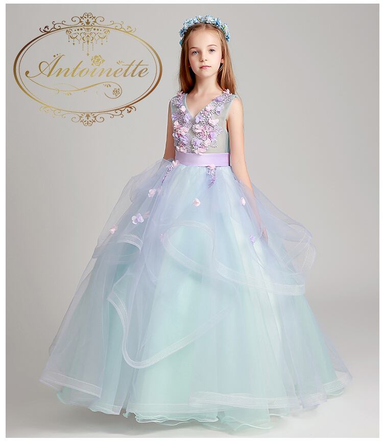Kids Dress ブルー ロングドレス 子供用 こども 発表会 可愛い グラデーションドレス 記念日 演奏会 Antoinette