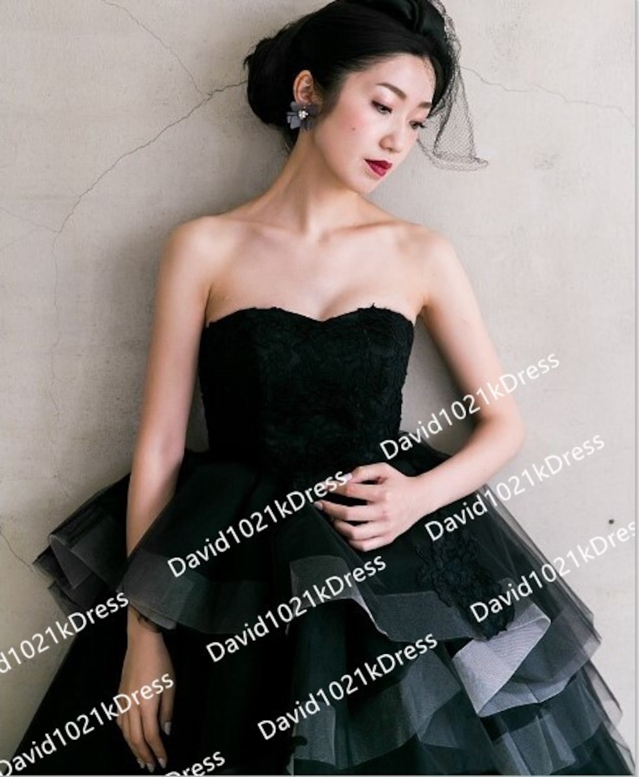 高品質！ パーティードレス 黑 ベアトップ フィッシュテール前撮り  