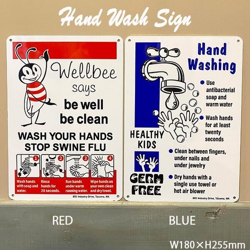 HAND WASH SIGN ハンドウォッシュサイン 手洗い アルミ製 全2色 コロナ渦 サインプレート ガレージ 看板 アメリカ