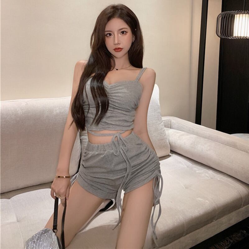 サマーギャザーショートハイウェストウェストショーツ 夏物 ブルマー ハンチェンe90111799814