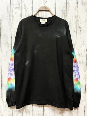 タイダイ染め Tie-dye  長袖Tシャツ　Lサイズ 　曼荼羅 　ブラック　HIPPIES DYE新作　 HD20-98