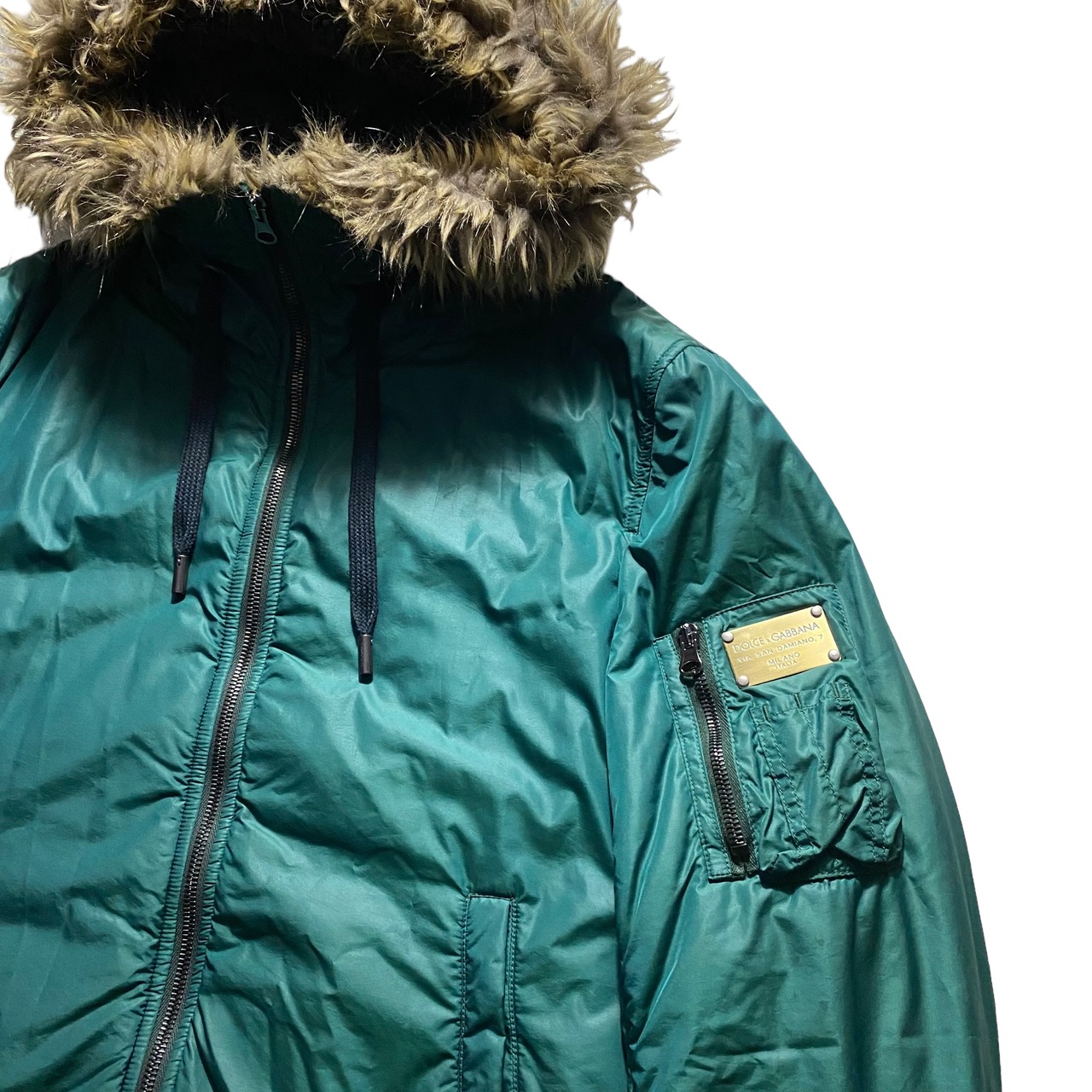 DOLCE&GABBANA green nylon blouson with fur