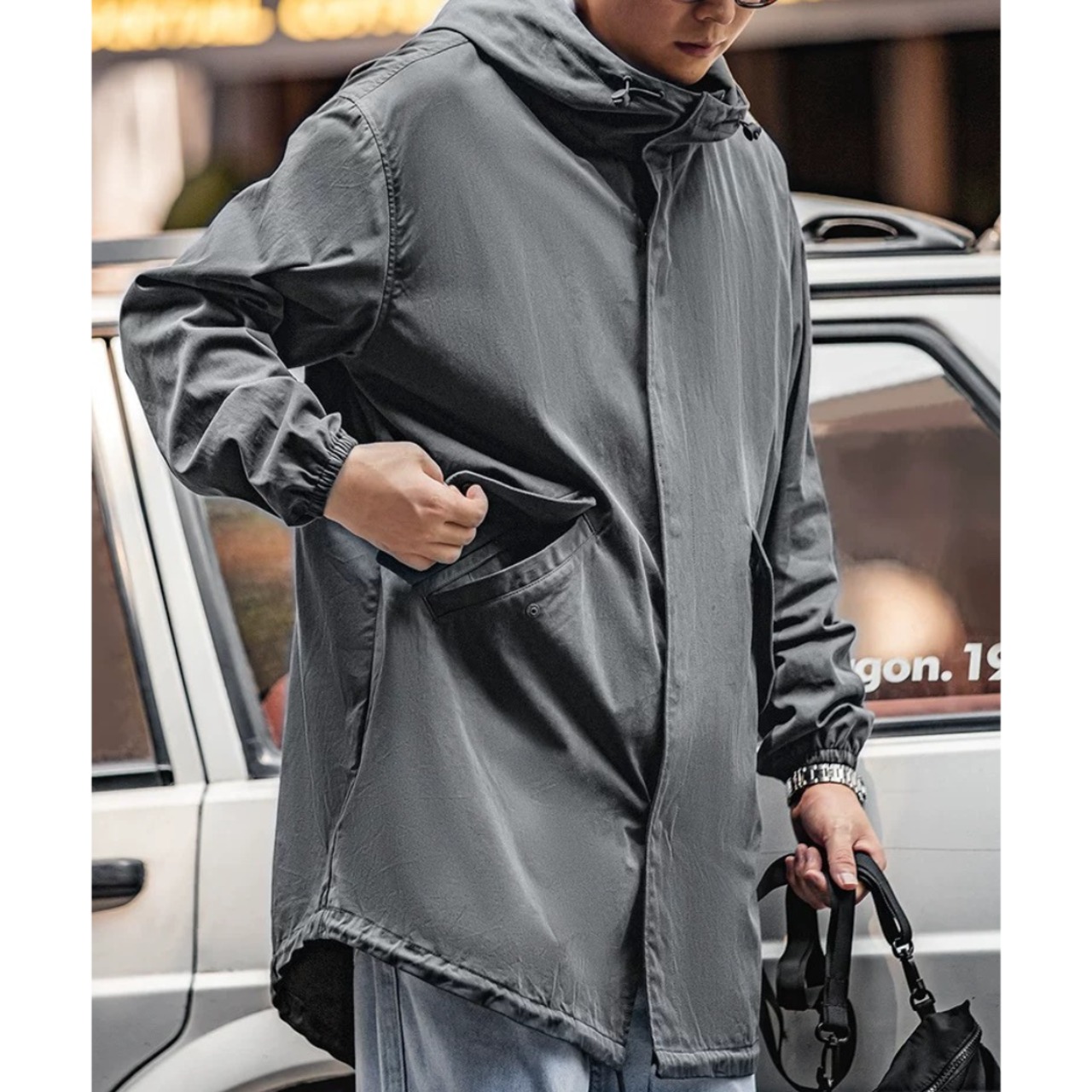 Hooded Long Length Placket Drawstring Parker ◇H0145