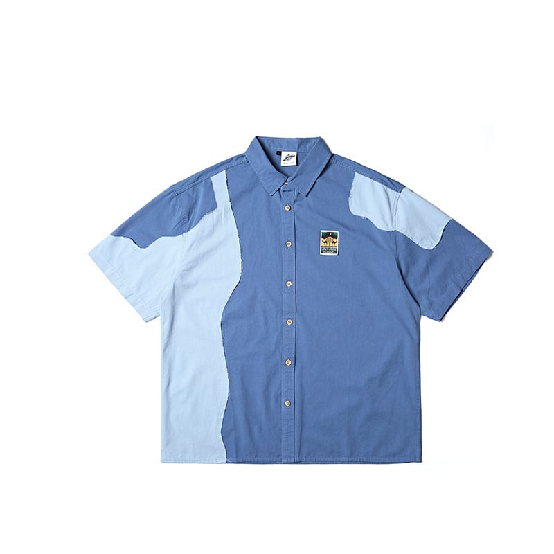 ハンサムシャツ コントラストカラー 韓国ファッション 2色 コントラストカラーステッチシャツ / Contrast Color Stitching