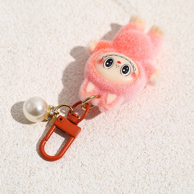 パールアクセント♪ LABUBU ラブブ フロッキーキーホルダー バッグチャームにも♡バッグにもキーにも♡ 6色から選べる 友チョコ・彼チョコにも