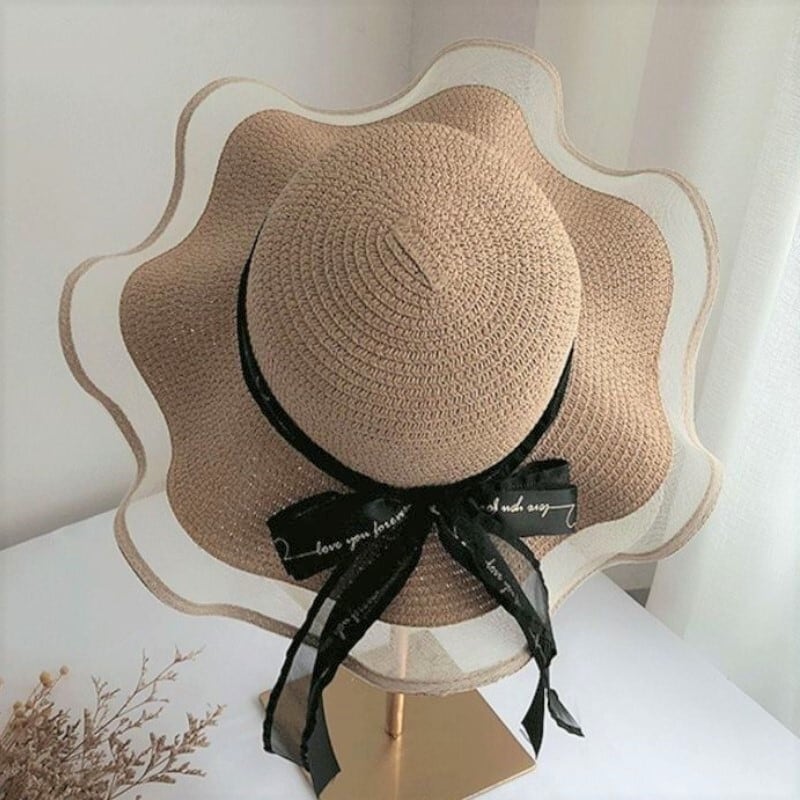 麦わら帽子　帽子　ナチュラル　リボン　韓国　紫外線対策　茶色