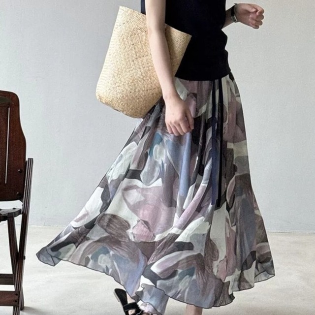 フローラルシフォンプリントスカート　0087