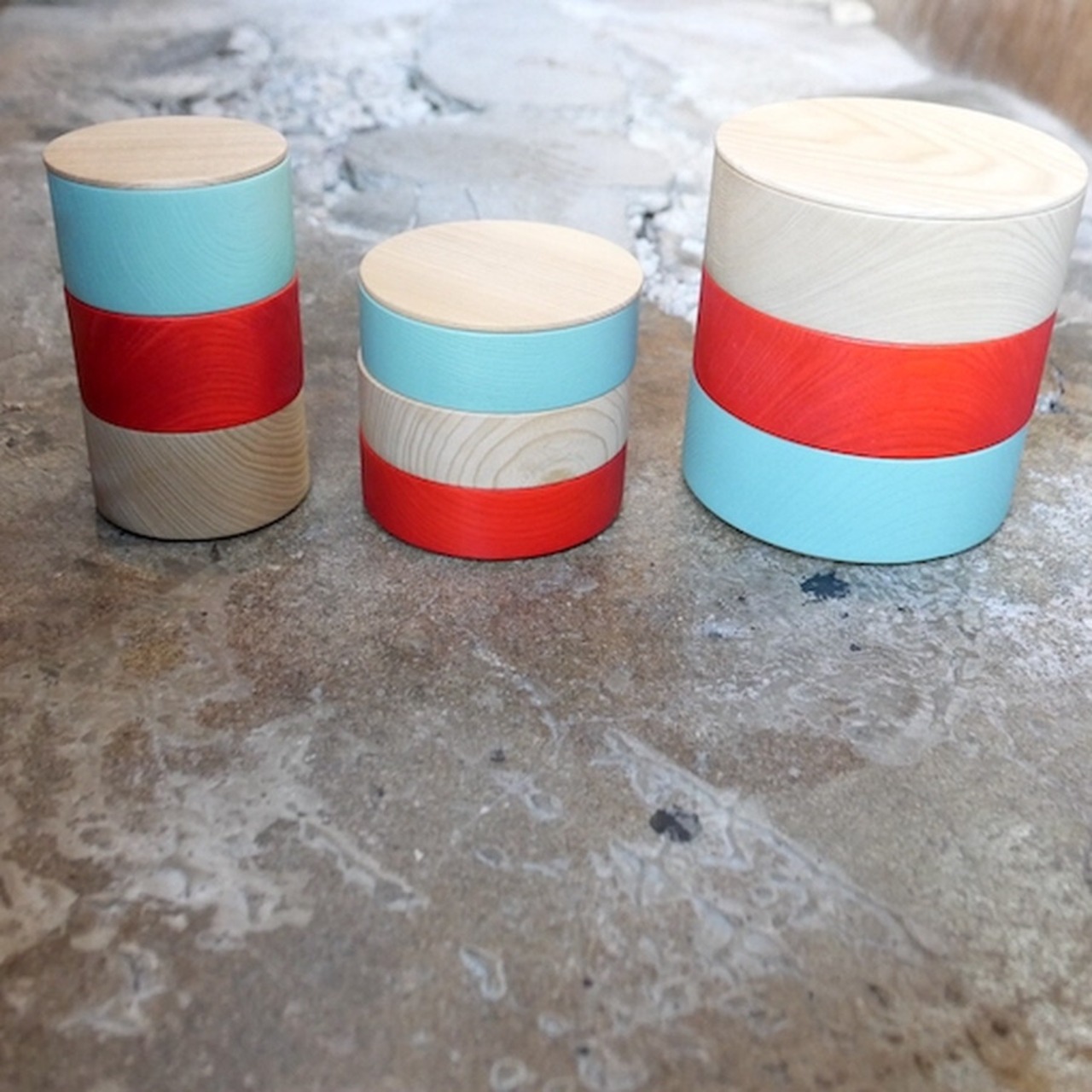 畑漆器 BORDER ターコイズ x ナチュラル x レッド A001