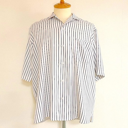 Stripe Print Open Collar Shirts　Stripe White