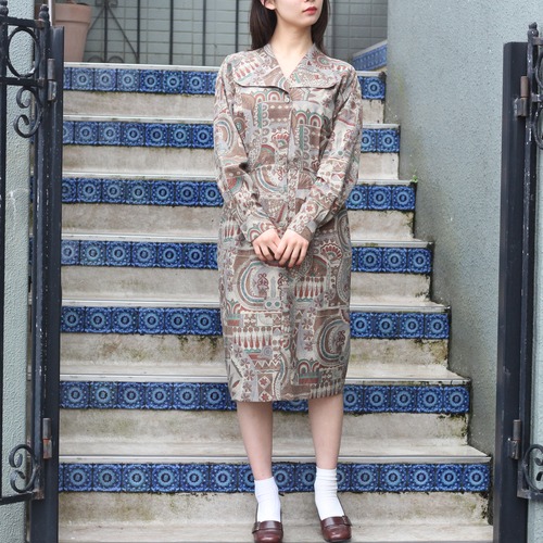 RETRO VINTAGE CHRISTIAN AUJARD RETRO PATTERNED DESIGN ONE PIECE/レトロ古着レトロ柄デザインワンピース