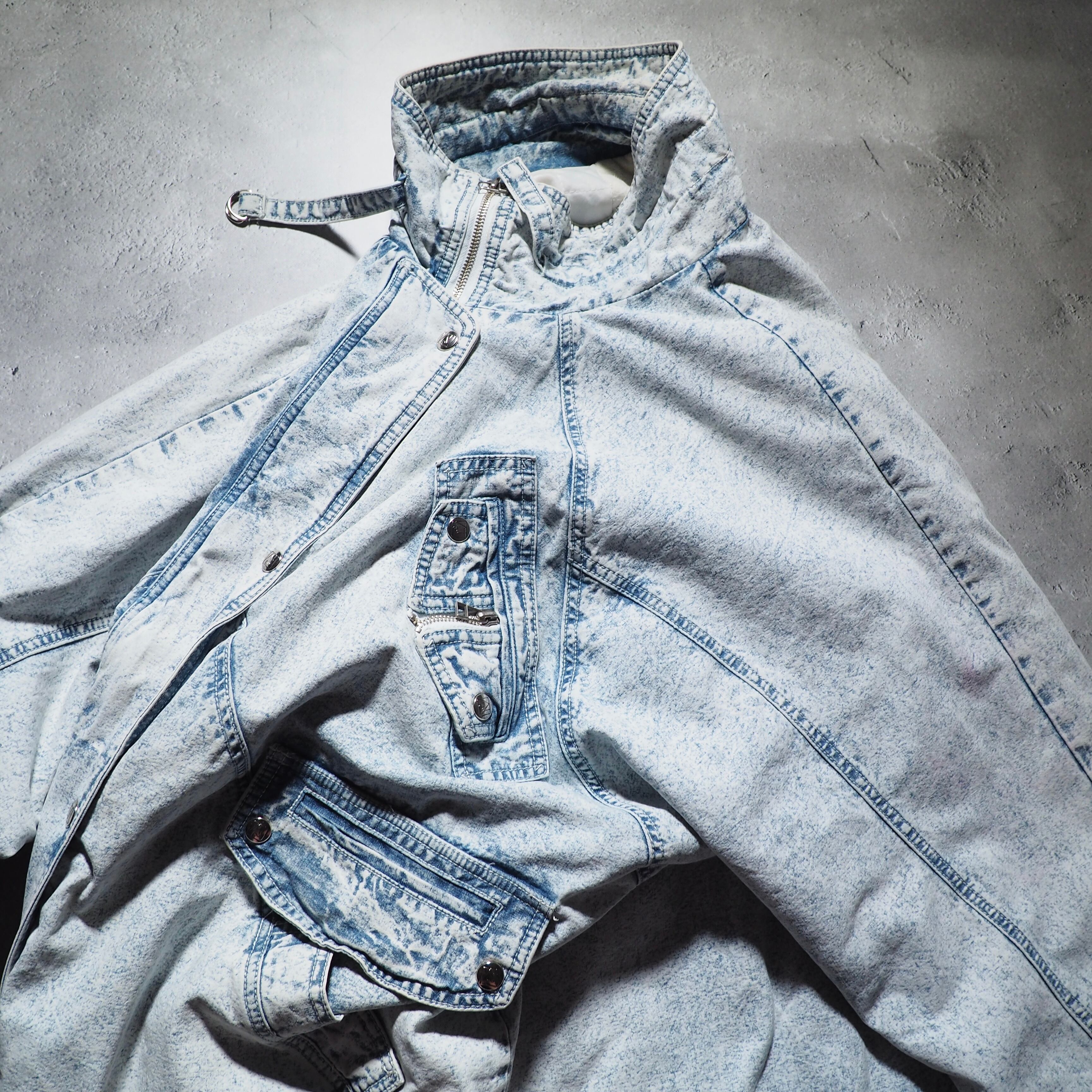 1990s High neck Deformation silhouette vintage loose Denim half coat