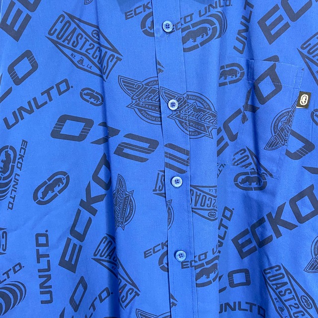 ecko 総柄ビッグシャツ ポリシャツ ブランドロゴ ネイビー 3XL
