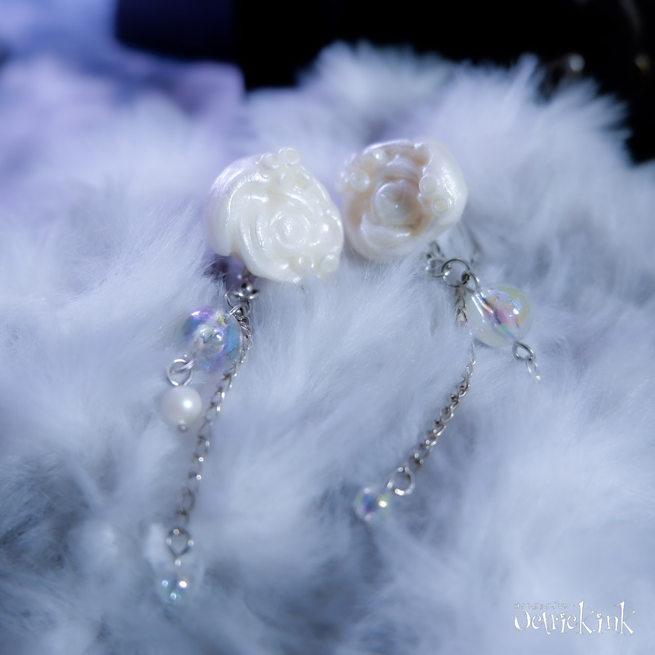 霧の深海薔薇 ピアス / イヤリング｜KRAKEN Bubble Rose fog｜earrings / clip-on earrings