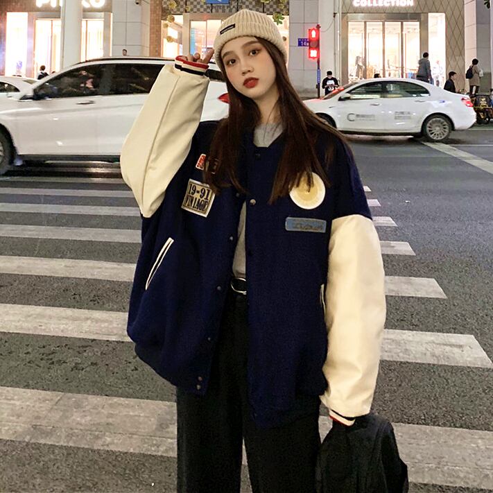 アウター 野球服厚めストリート系韓国系切り替えジャケット Yochico 独自のストリートトレンドを定義づけましょう