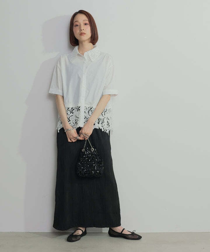 2603033 レースドッキングストライプシャツ white | エルキカク
