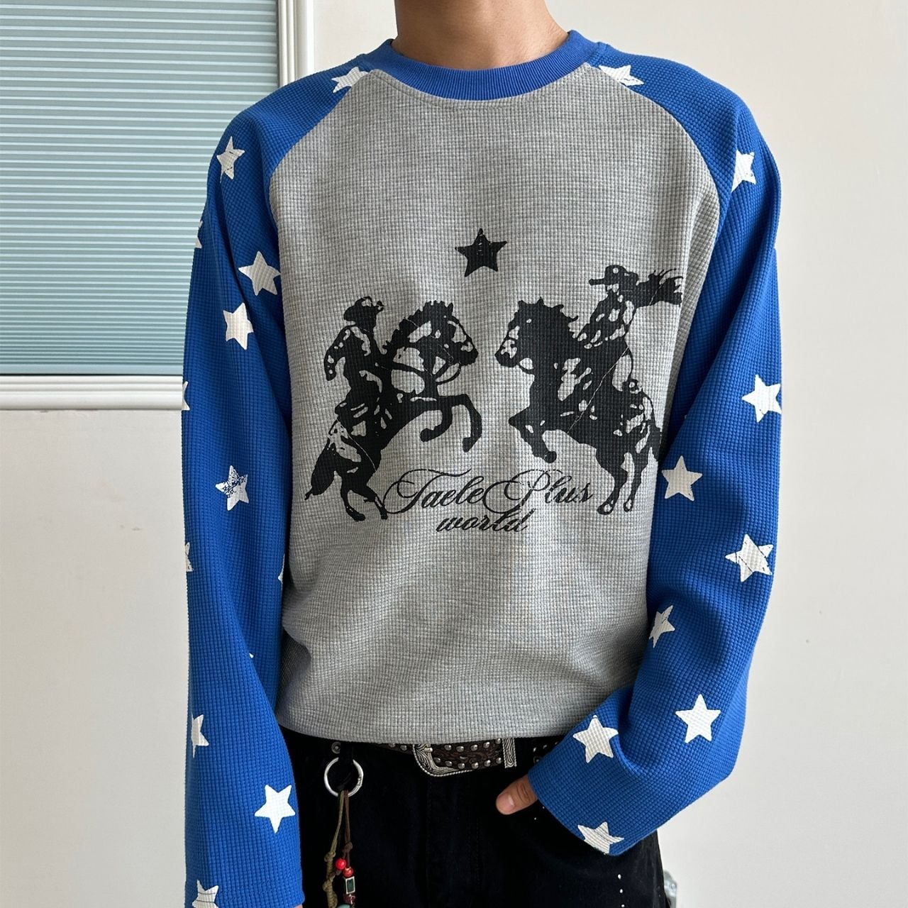 カウボーイグラフィックスターラグランワッフルTシャツ 2col A00428