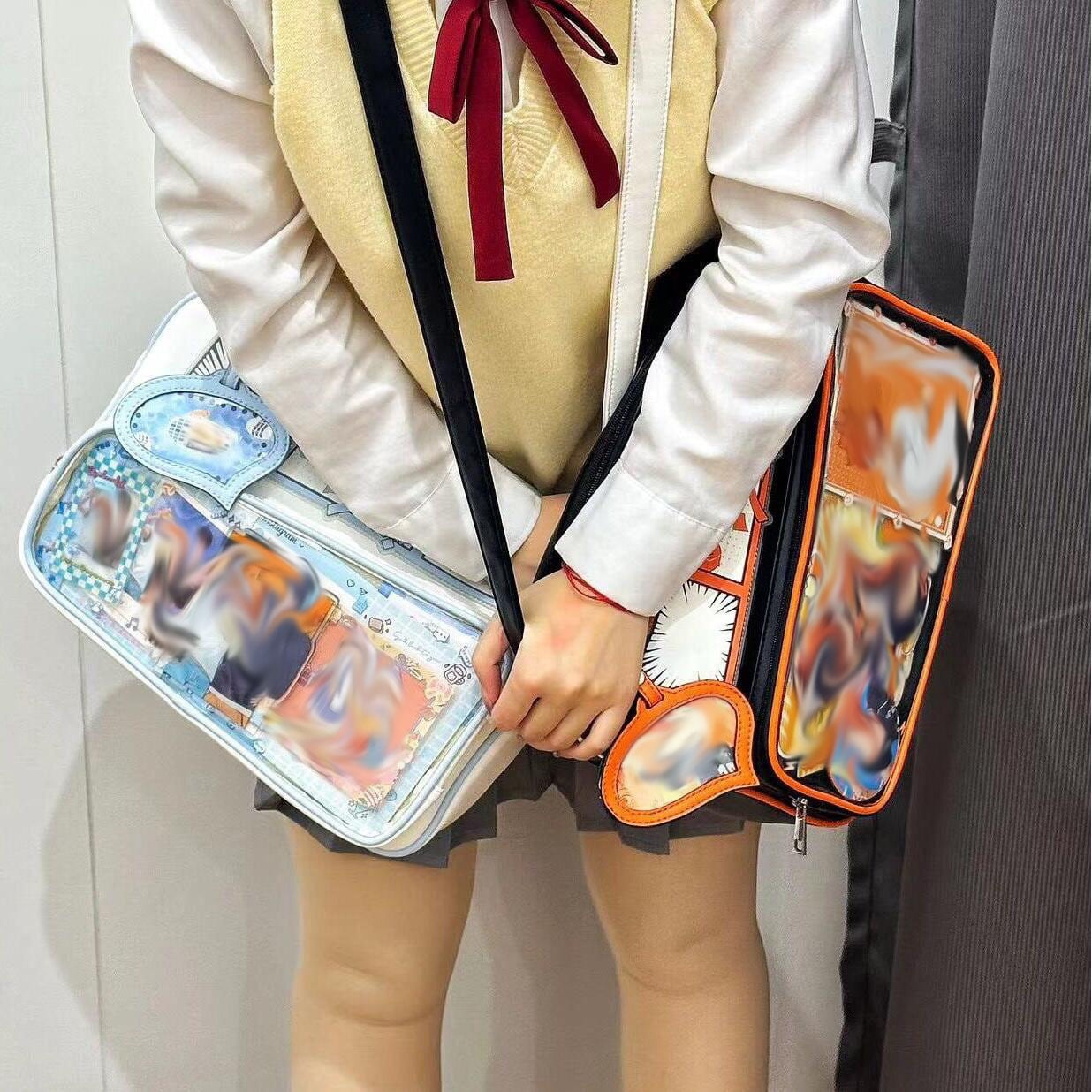 推し活 可愛い痛バッグ 学生風 PU+PVC 痛ショルダーバッグ 見せバッグ