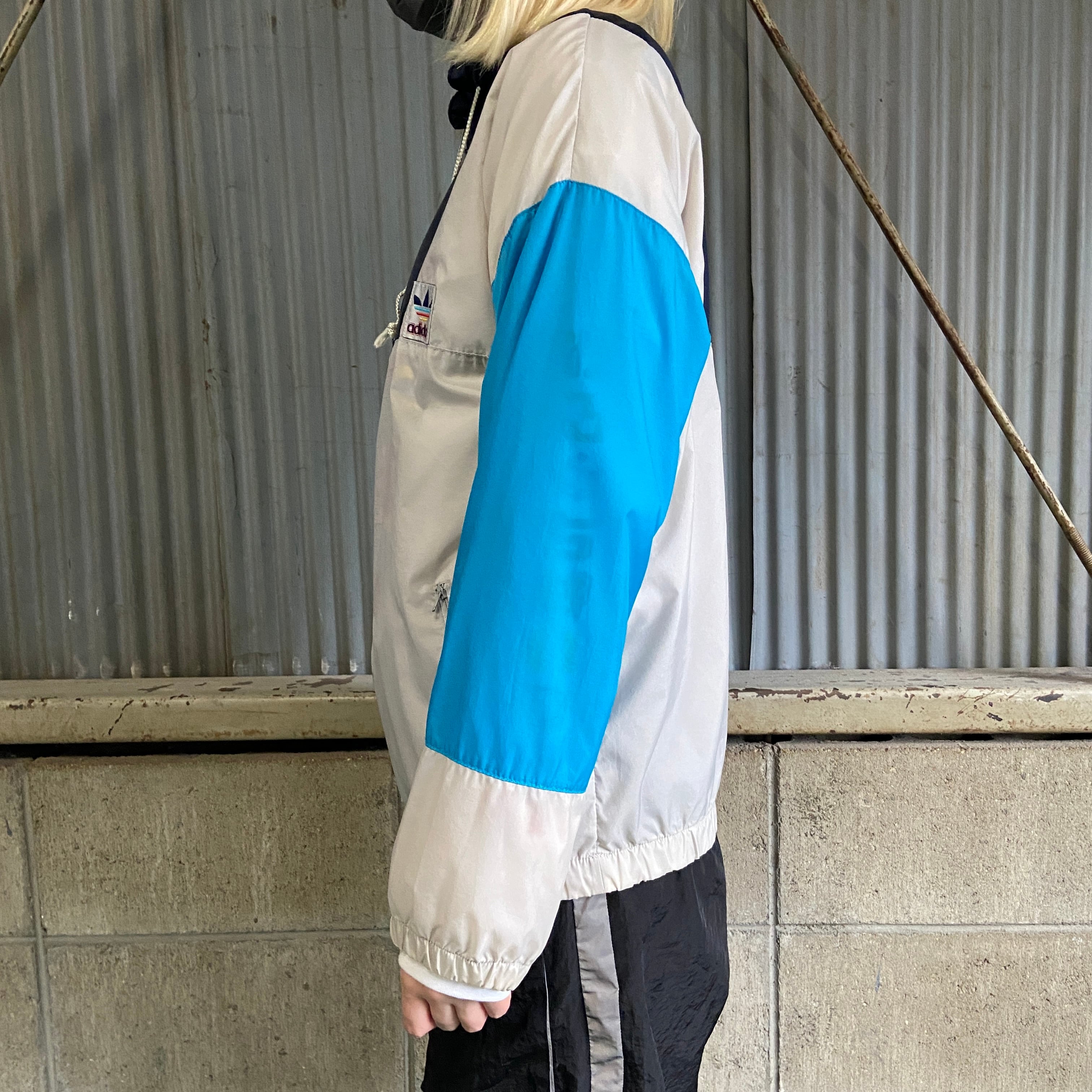 【美品】80s'/adidas/絶妙配色/ハーフジップナイロンジャケット/L