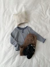 韓国子供服 / minirobe / 26Autumn / エディストライプボタンT / 秋服 *S~XL*