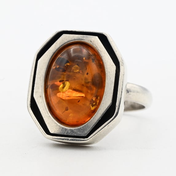 Rounded Amber Accent Octagon Top Statement Ring #13.0 / Denmark
