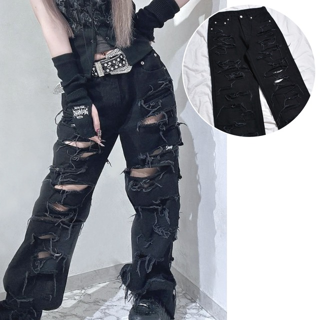 【新作】ブラックデストロイワイドパンツ