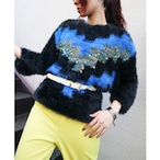 Euro shaggy knit sweater【Black × blue】