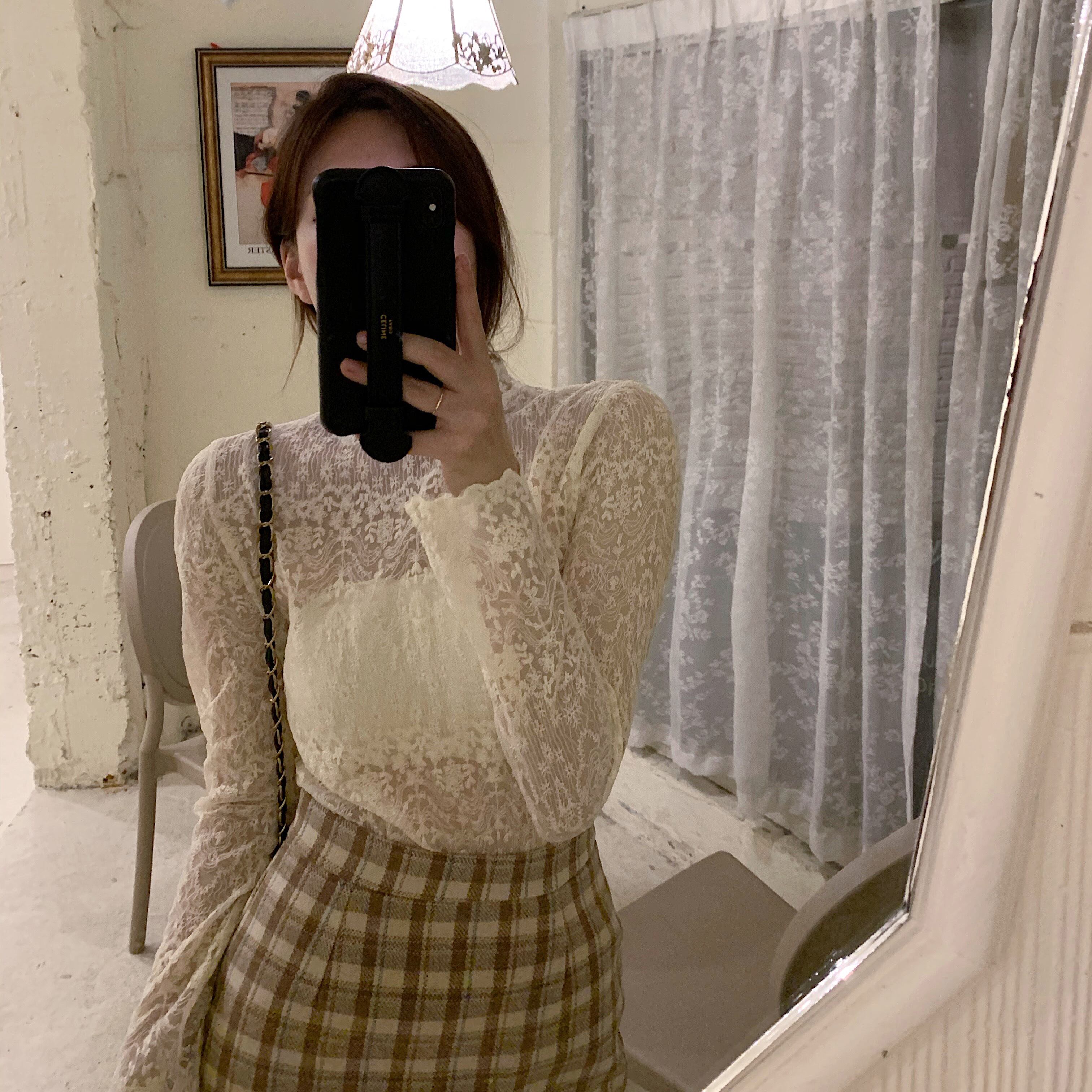 オータムウィンタースタイルシャツ 刺繍レースメッシュ 秋物 冬物 ドラファッションホール4584144165