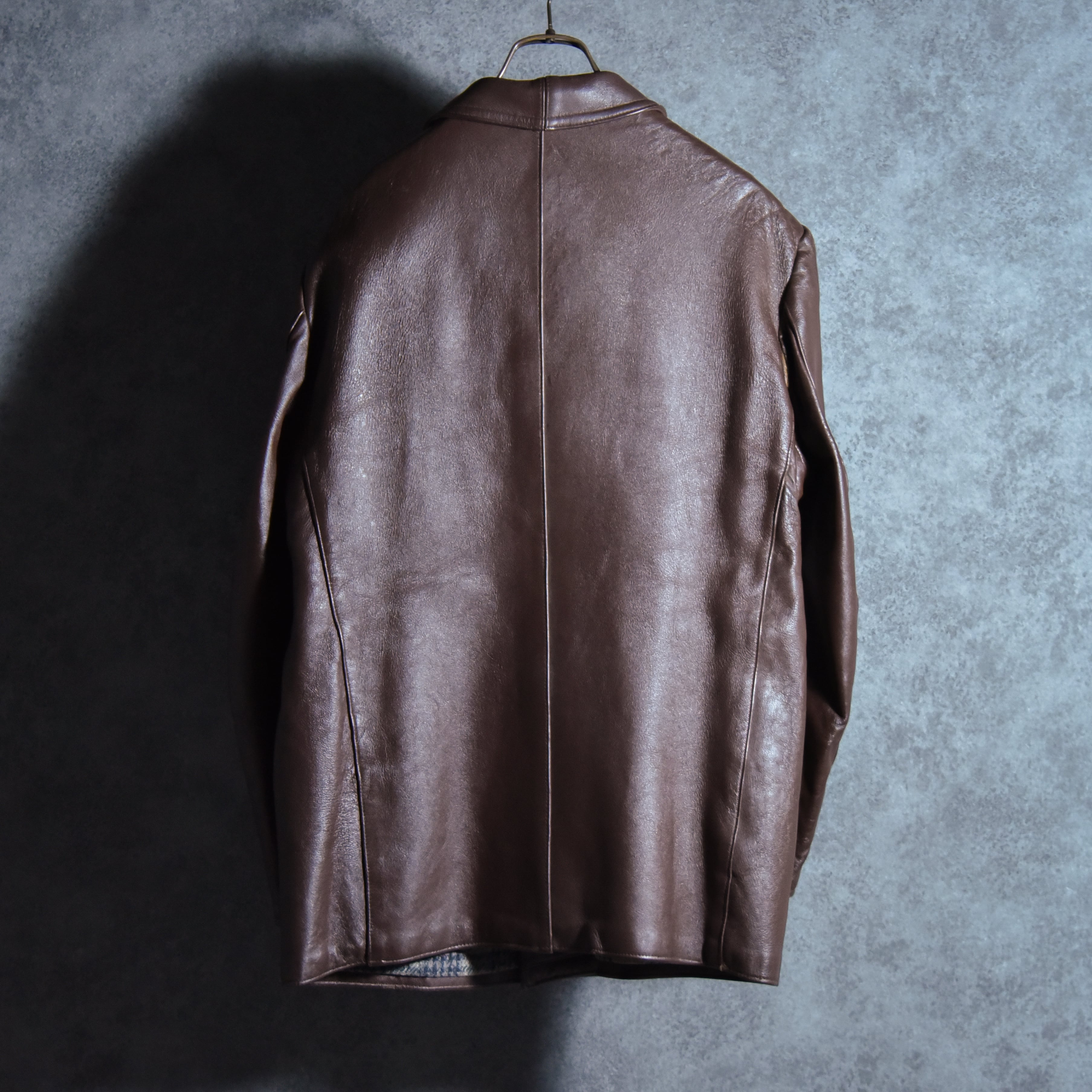 70s Le Corbusier Leather Double Breasted Jacket Brown ル