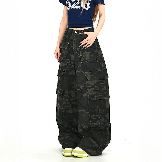 ルーズフォルムカモフラパターンカーゴパンツ 1col R01905